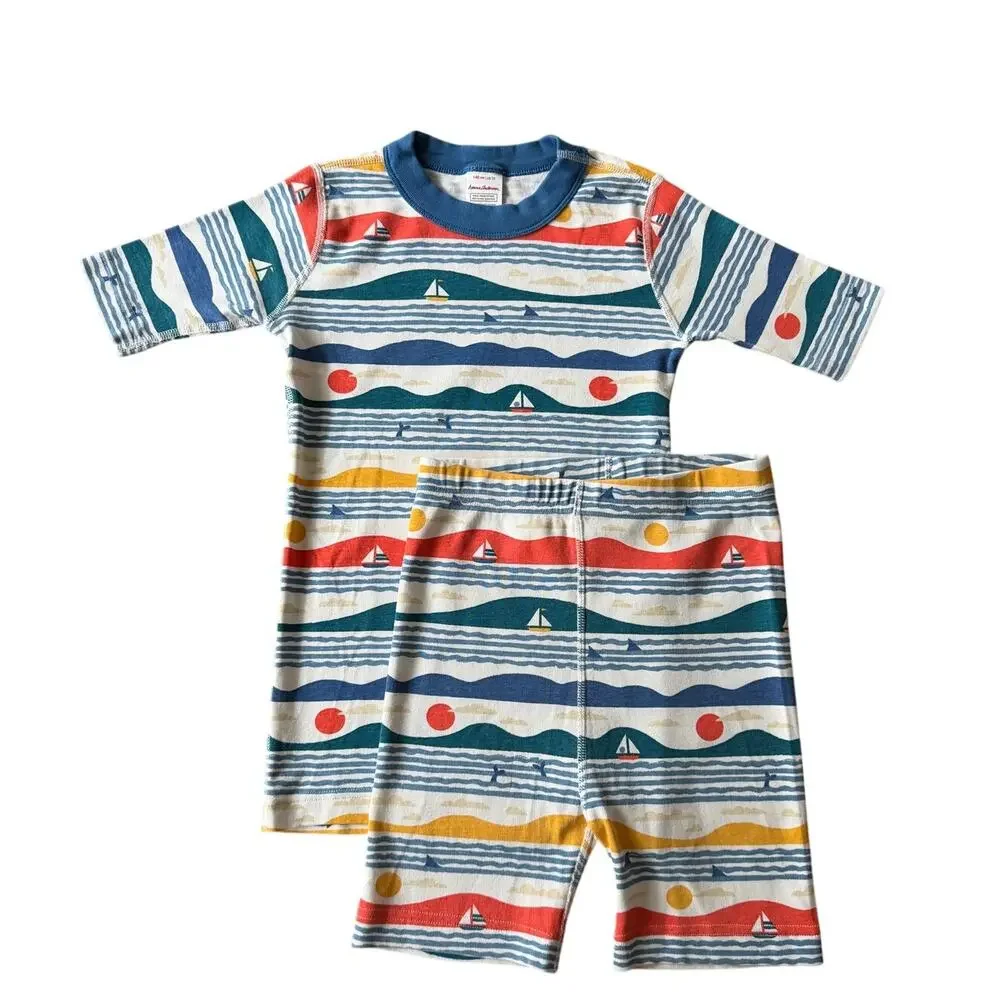 Hanna Andersson Sailboat Print Short Pajama Set Kids Size 10 Organic Cotton - Picture 1 of 4